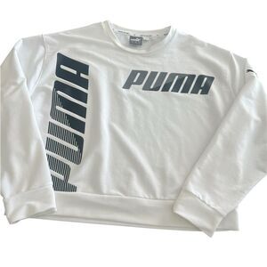 Puma White Crewneck cropped Sweatshirt with Sporty Logos size L